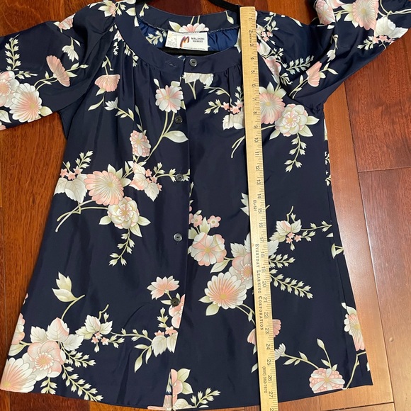 Vintage Malihini Floral Blouse Top Hawaiian 70s Boho Asian Artsy Blue Sz M B34 - Picture 8 of 9